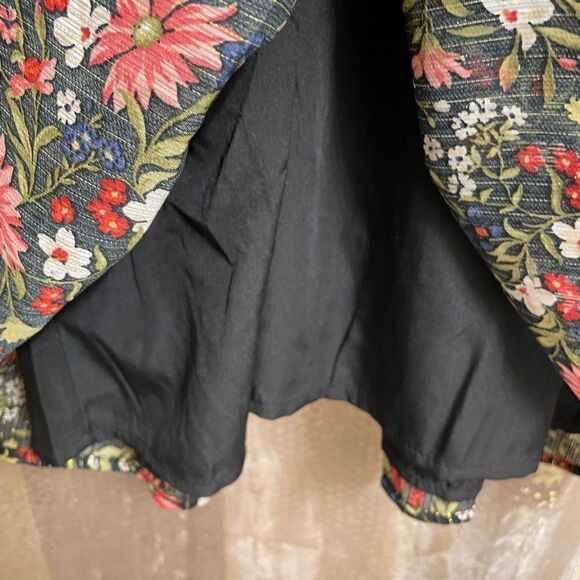 Old Navy Black Floral Gold Stripe Waist-Defined Shine Mini Dress Small Tall NWT - Picture 6 of 10